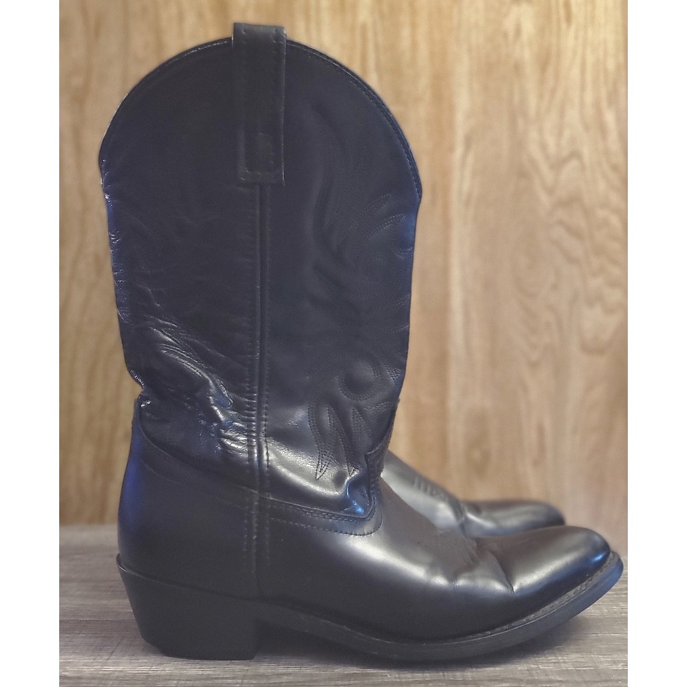 Laredo Lea Vamp Fox Leather Western Cowboy Boots Mens Size 10.5‎ D Black